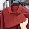 Camisa polo masculina de algodão puro com mangas compridas e gola de lapela, adequada para primavera e outono, cor sólida casual, estilo de negócios leve, versátil, respirável e de corte solto