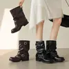 Botines plisados hechos a mano estilo Miu con un tacón grueso de 4 cm, con una elegante hebilla de cinturón y un diseño de nicho inspirado en Lolita