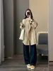 ¡Zedaijiai 100% algodón! Elegante ropa de trabajo minimalista cuello mao pequeño gabardina corta de un solo botón holgada para principios de otoño