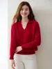 Suéter de Punto Cableado con Solapa Otoño Nuevo Estilo Cachemir para Mujer Sencillo Retro Holgado Suave Jersey de Punto Superior