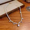 Collar Francés de Doble Capa con Perlas de Circonita y Perlas Naturales Diseño de Nicho Personalidad Cadena Sencilla para Clavícula Temperamento Collar Versátil
