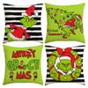 Funda de Almohada Navideña Transfronteriza de Comercio Exterior Grinch Divertida Almohada Cuatro Piezas Sofá Decoración del Hogar Cojín Personalización