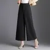 Calça Feminina de Seda de Nove Pontos com Barra Larga, Novo Estilo Outono 2026, Cintura Alta, Drapeada, Casual, Solta, Emagrecimento, Perna Reta para Figuras Baixas