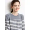 Suéter de Cachemir para Mujer, Cuello Redondo Holgado, Estilo Corto Rayado, Suéter de Punto de Manga Larga como Prenda Base, Se Puede Usar por Dentro o por Fuera, Nuevo Estilo Otoño e Invierno