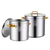 Cubo Redondo Engrosado de Acero Inoxidable Grado Alimenticio 304 con Tapa, Cubo para Sopa Comercial, Cubo para Comida Estofada, Cubo de Agua para el Hogar, Olla Grande al por Mayor