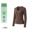 Top de capa base moderno y elegante con cuello en V para mujer, otoño e invierno, corte ajustado, que realza la figura, terciopelo alemán, de manga larga, diseño hueco, top elegante