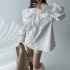 Camisa feminina com babados e gola alta de óleo da Coreia do Sul