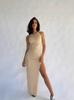 2024 Estilo europeo y americano Amazon verano mujer espalda descubierta cintura baja abertura temperamento sexy vestido largo en stock