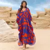2025 nuevo vestido de playa de algodón europeo y americano con estampado de posicionamiento para mujer, bata holgada, blusa de bikini, ropa protectora solar
