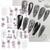 Adesivos de Unhas Artísticas Novos Transfronteiriços Flor de Lírio Rosa Roxo Tinta Preta e Branca Flor Prata Glitter Caligrafia Inglesa Adesivos de Unhas Adesivos