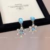 Pendientes de Copo de Nieve de Cristal Aguamarina de Diseño Original, Pendientes Pequeños de Moda Frescos de Verano, Estilo Vacaciones en la Costa para Mujer