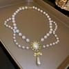 Colar Flor de Diamante Retro Coreano Moda Celebridade da Internet Tendência Corrente Longa para Suéter Outono e Inverno Joias de Alto Padrão Atacado