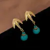[Brincos de Turquesa] Brincos de Turquesa Exquisitos Brincos Retrô Moda Feminina Versátil Luxo Leve Sensação de Alto Padrão
