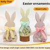 Adornos de Conejo de Madera con Cinta de Pascua Decoraciones de Escritorio Pintadas de Pascua Piezas de Madera Creativas para el Hogar de los Niños
