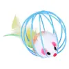 Brinquedo de autoentretenimento para gatos: gaiola rato com cauda de pena real, gaiola de arame para rato, formato de bola mini brinquedo