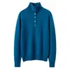 Suéter de cachemira casual de lujo para otoño e invierno para mujer, con media botonadura, cuello mao pequeño, adelgazante, adecuado para usar en capas