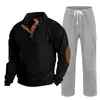 Cross-border masculino outono e inverno novo sportswear duas peças veludo cotelê botão henry camisa e calças retas terno casual