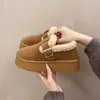 Zapatos BOKEN de suela gruesa para mujer, botas de nieve de felpa de invierno, nuevo estilo 2026, mocasines Maillard, slip-on, zapatos cálidos de algodón