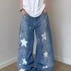 Jeans de Estilo High Street Americano con Graffiti de Estrella de Cinco Puntas para Hombres y Mujeres, Nuevos Pantalones de Pierna Ancha Rectos Sueltos de Longitud Completa para el Verano