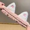 Faixa de cabeça fofa estilo coreano para lavar o rosto, faixa de cabeça fofa com orelhas de gato de desenho animado para outono e inverno, faixa de cabeça e pulseiras de alta elasticidade