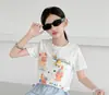 Conjunto de Dos Piezas para Niñas de Verano: Camiseta de Dibujos Animados Elegante y Moderna con Lazo y Falda Corta de Encaje para Niños Mayores