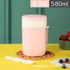 Copo de Aço Inoxidável Portátil de Camada Dupla Micro-ondas para Escritório Selado Copo de Café da Manhã com Tampa Colher Copo à Prova de Vazamento com Colher