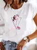 Amazon desejo comércio exterior Europeu e Americano Dia das Mães padrão estampado Gola redonda manga curta Camiseta top peça única Gola redonda pescoço