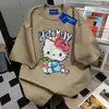 Camiseta de Manga Corta con Estampado de Gato Kt de Diseño Americano para Hombres y Mujeres, Ropa de Trabajo Versátil para el Verano, Top Holgado para Parejas Ins