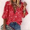Nueva Camisa de Botones con Cuello de Solapa y Estampado de Estrellas para Mujer, Estación Primavera y Verano 2021, Estación Independiente de Amazon, Transfronteriza Europea y Americana para Mujer
