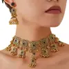 Conjunto de Joyería para Mujer Collar y Pendientes Estilo Exagerado con Borla Floral Hueca de Pedrería Retro Moda Bronce Antiguo