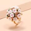 Conjunto de Anéis de Flor Cuidadosamente Selecionados, Anel de Flor de Cerâmica com Diamante Feminino Personalizado e Moderno, Estilo Simples, Fonte Aliexpress