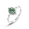 Anillo de Ágata Musgo Verde Piedra Musgo Anillo de Dedo Plata S925 Lujo Ligero Fresco Combinable Fideos de Huevo Transfronterizo Verano Natural Agua Ágata Hierba