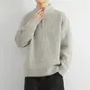 Suéter de punto de alta gama para hombre con media cremallera para otoño e invierno, holgado y casual, con cuello alto, chaqueta cárdigan tejida para hombre