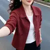 Chaqueta corta estilo coreano, nueva colección de otoño, talla petite, moderna y rejuvenecedora, versátil, con cuello de solapa, color liso, top casual de manga larga
