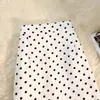 Falda midi de lunares negros para mujer, nueva colección primavera/verano, de cintura alta, adelgazante, ajustada al cuerpo, con abertura y diseño de línea A
