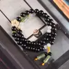 Pulsera de Doble Círculo de Ébano y Sándalo Morado con Cuentas y Jade Pulsera de Cuentas Budista DIY Flor de Ciruelo Doble Capa Loto Rosario de Mano