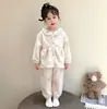 Roupas de Casa/Pijama de Outono/Inverno Infantil Meninas Estilo Coreano Cardigan Doce Pijama Quente Conjunto de Renda para Bebê Roupas Infantis