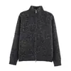 Ropa de mujer de venta caliente transfronteriza en Amazon 2026 chaqueta multicolor de cuello alto con cremallera bidireccional de punto holgado de dos tonos para mujer