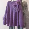 Suéter Francês Único e Bonito com Flor Tridimensional, Popular Roxo Manga Longa Tricô - Coleção Outono/Inverno 2026