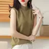 Chaleco de punto base de manga corta para primavera y otoño, adelgazante, de cuello semi-alto, versátil, ajustado, con temperamento, para interior y exterior