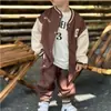 Nuevo producto coreano 26 conjunto de chaqueta de béisbol otoño/invierno para niños y niñas, top con letra bordada, abrigo versátil y moderno de manga larga