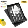 Juego de Cuchillo para Pastel y Espátula de Acero Inoxidable Transfronterizo para Uso en Hotel y Hogar, Espátula para Pizza y Tenedor de Postre Creativos con Mango de Cerámica Perlada