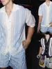 Camisa polo, camisa de punto, camiseta de manga corta para hombre, con cuello camisero, rayas caladas, estilo old money, seda helada, verano, venta al por mayor de fábrica transfronteriza
