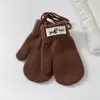 Manoplas de Color Sólido de Moda de Dibujos Animados para Niños y Niñas Estilo Coreano a Prueba de Frío, Cálidas y Antiperdidas Guantes de Lana Tejidos con Correa