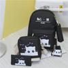 Mochila escolar de estilo coreano para estudiantes, mochila de lona de cinco piezas, mochila multifuncional para campus femenino con estampado de gato lindo