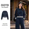 Nuevo Estilo Transfronterizo Mamba Mezcla de Algodón Tejido con Capucha Cárdigan Holgado Moda Casual Conjunto para Mujer