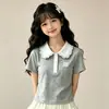 Conjunto de Verano para Niña: Conjunto de Falda y Top de Dos Piezas para Niños Mayores, Estilo Coreano Dibujos Animados Bloques de Color Moda Casual Manga Corta Ropa de Verano