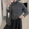 Cardigan de Tricô Casual com Gola Alta para Mulheres, Novo Suéter Casaco Quente de Caimento Solto para Outono e Inverno, Top Emagrecedor para Mulheres Baixas