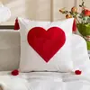 Funda de Almohada para Pareja Seleccionada Cuidadosamente Transfronteriza con Bordado de Toalla Roja, Bordado de Corazón Rosa, Funda de Almohada de Amor para el Día de San Valentín