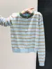 Cárdigan de punto a rayas color block con cuello redondo para mujer, nuevo estilo de otoño, corte holgado, efecto adelgazante, chaqueta suéter versátil, top A11236